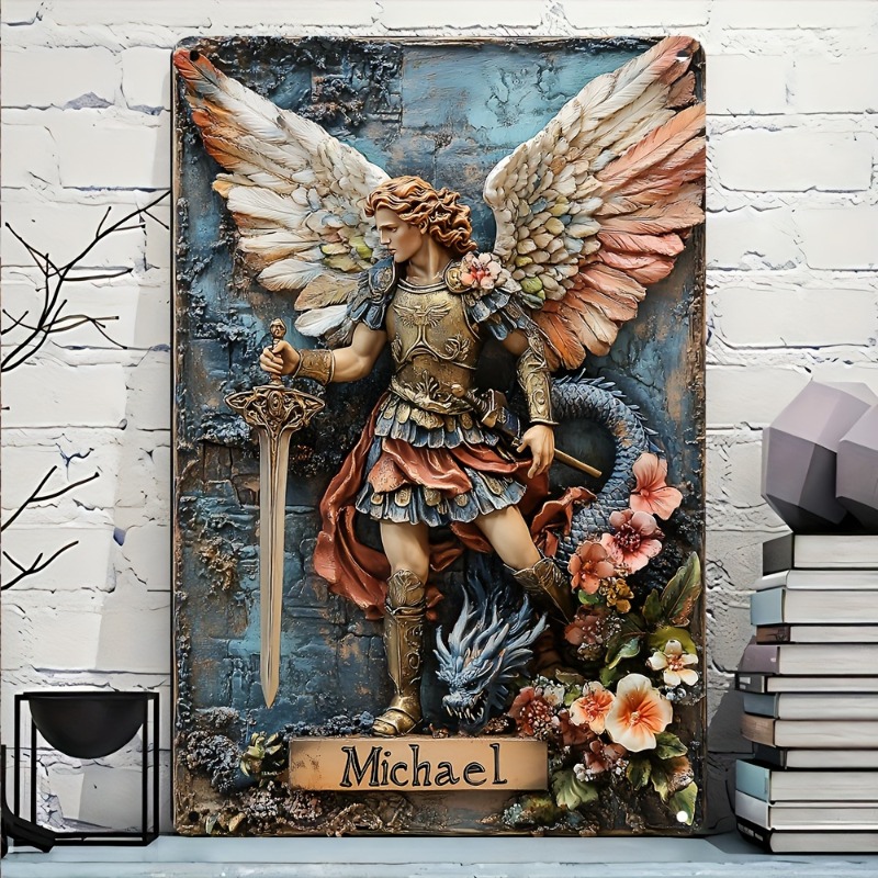 Home Decor Garden Ideas - Vintage Erzengel Michael Aluminiumschild, Retro-Wanddekoration aus