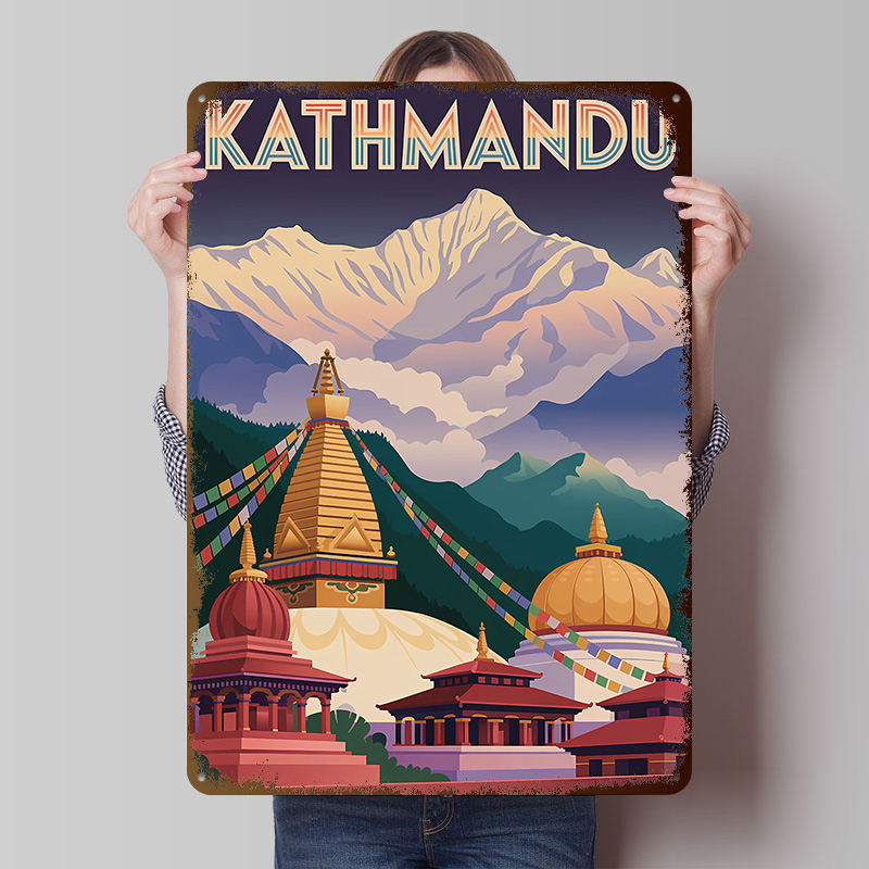 Home Decor Kathmandu - Kathmandu Reise-Blechposter, individuelle Wandkunst, Vintage-Metallschilder, Retro-Blechtafel