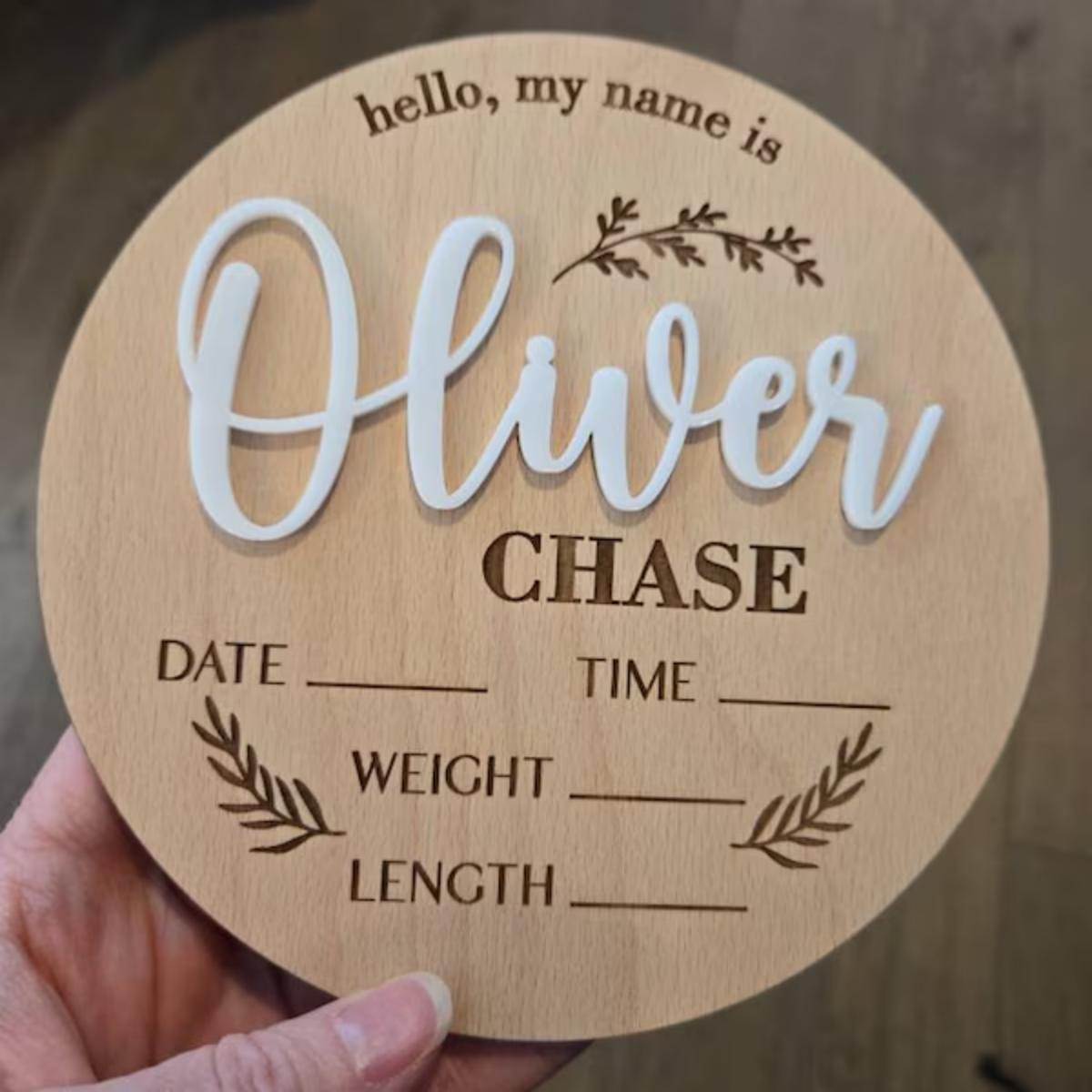 Home Decor Com - 1 Stück personalisiertes Baby-Ankündigungsschild aus Holz,