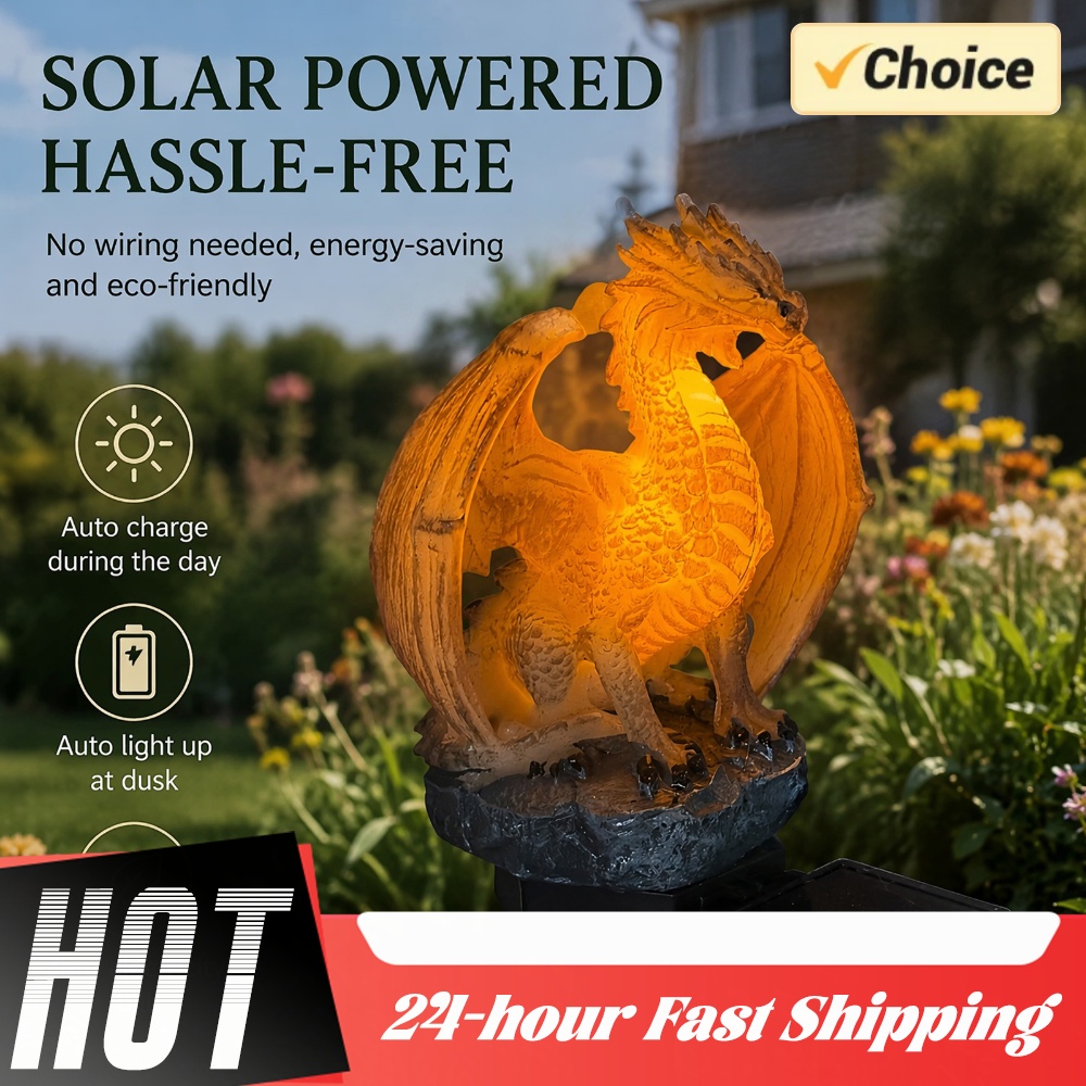 Home Decor Resin - Drachen-Solar-Gartenleuchte, Energieeffiziente Harz-Drachenlampe, Einzigartige Gotische Form
