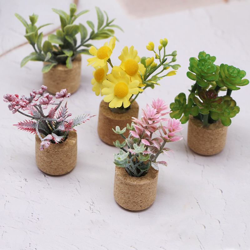 Home Decor Flowers - 1:12 Puppenhaus-Simulationsblumen: Topfpflanzen-Modell, Miniatur-Grünpflanzen für Puppenhäuser,