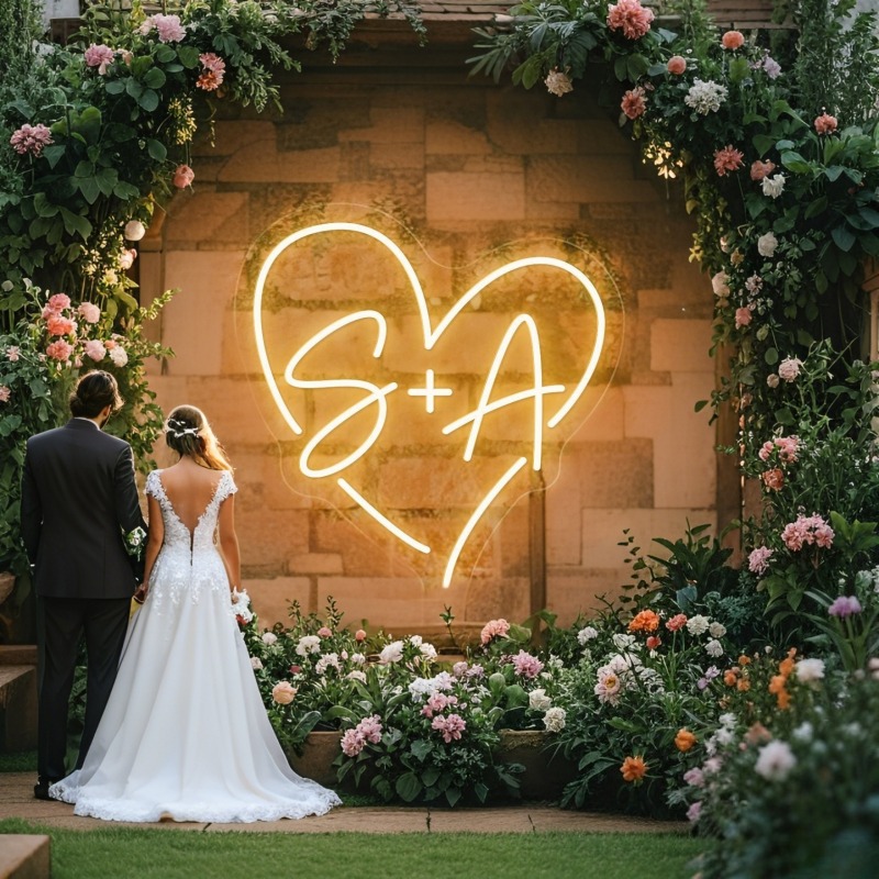 Home Decor Com - Benutzerdefinierte Initialen Herz LED Neon Schild,