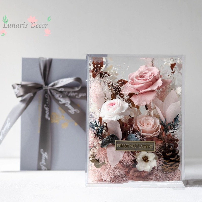 Home Decor Express - Premium-Blumenbox mit ewiger Rose, echte Blume,