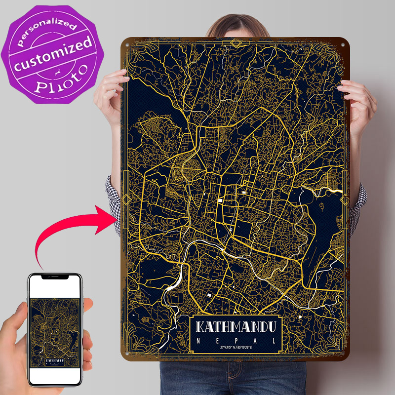Home Decor Kathmandu - Kathmandu Stadtplan Gold 3D-Textur Gedrucktes Poster