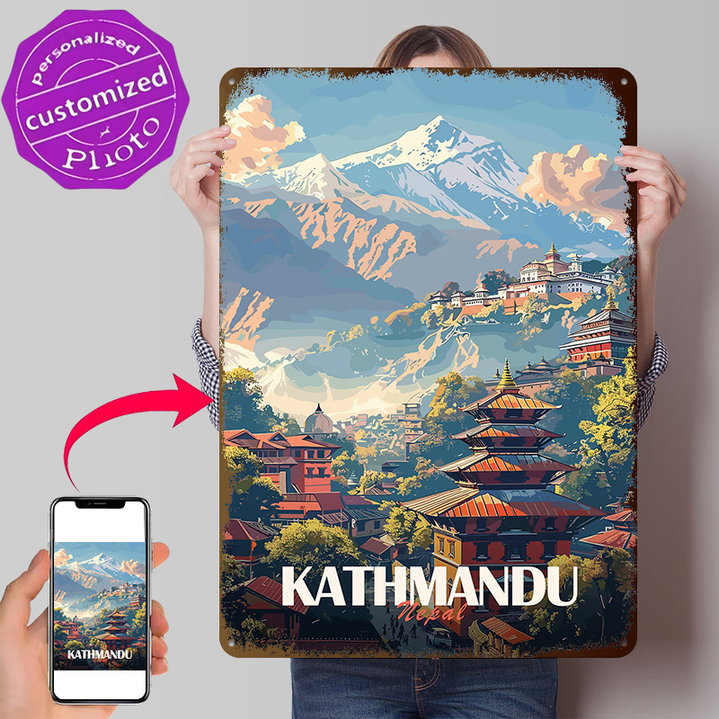Home Decor Kathmandu - Kathmandu Nepal Stadtansicht Poster Retro 3D-Gedruckte