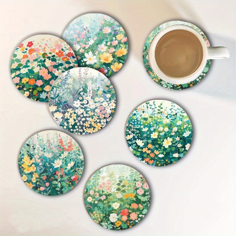Home Decor Garden Ideas - 2D Frühlingsgarten-Kunst Holzuntersetzer mit Lebendigen Blumenmustern