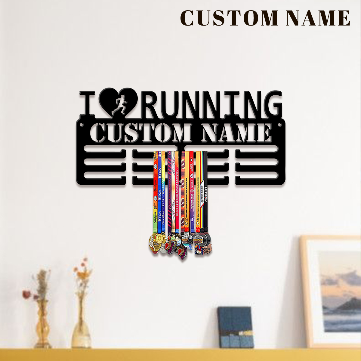 Home Decor Com - Personalisierter 'I Love Running' Metall-Medaillenhalter, Valentinstagsgeschenk,