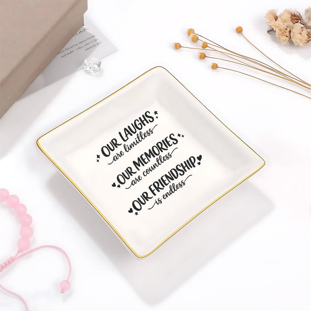 Ceramic Trinket Dish - Schmuckständer mit Freundschafts-Zitat, Herz- & Stern-Akzenten,
