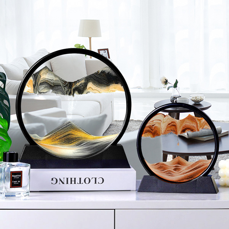 Sand Art Picture - Bewegliches Sandkunstbild, rundes Glas, 3D-Sanduhr, Tiefsee-Sandschaft,