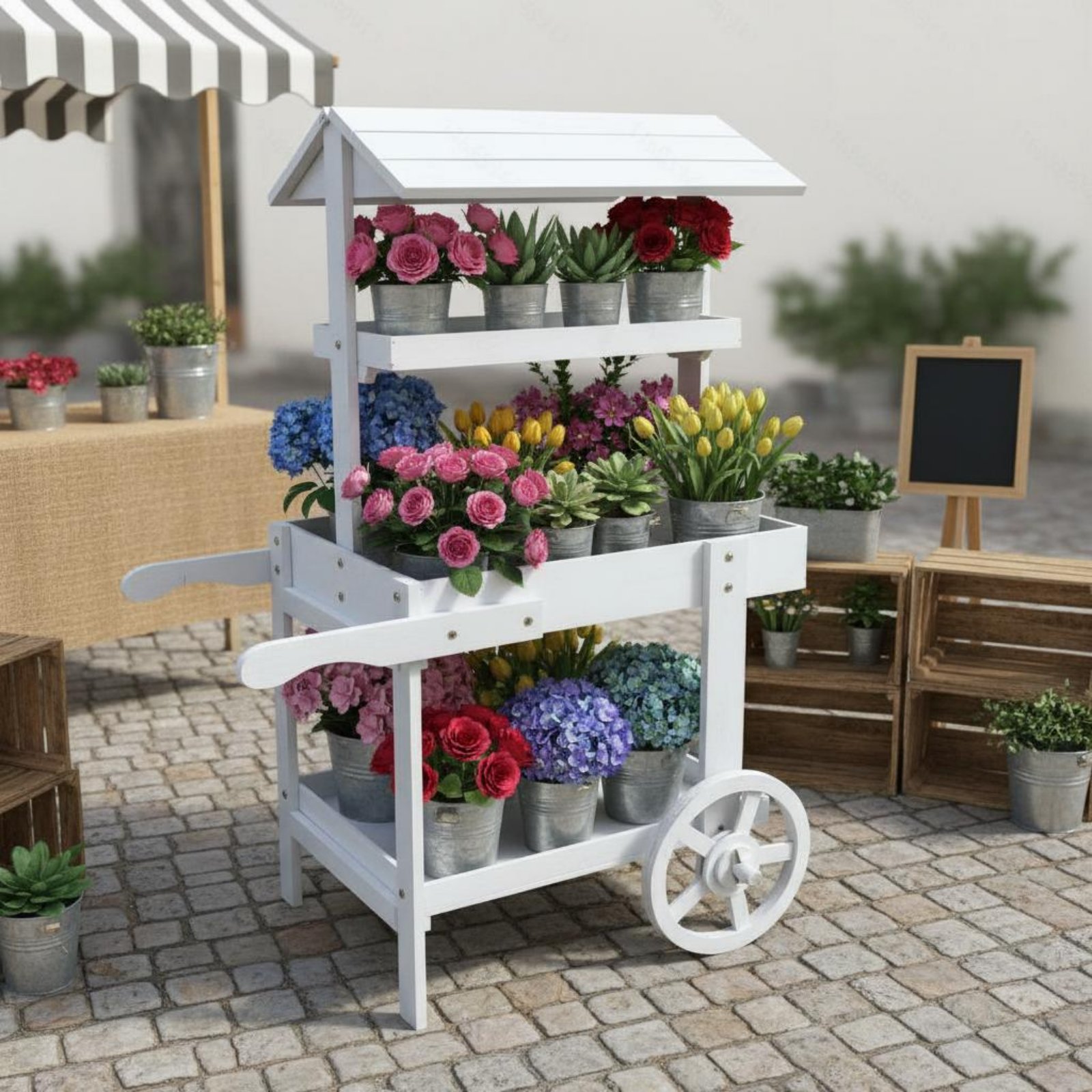 Holz-Blumentrolley mit dekorat – Home Decor Flowers Bewertung und Preis