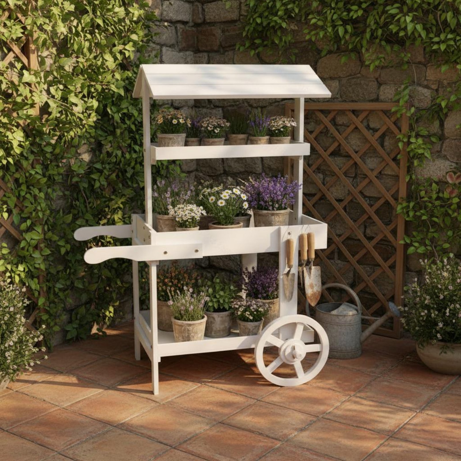 Holz-Blumentrolley mit dekorat – Home Decor Flowers Bewertung und Preis