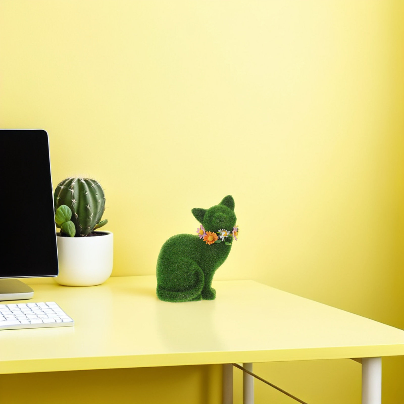 Grüne beflockte Katzenskulptur – Home Decor Garden Ideas Bewertung und Preis